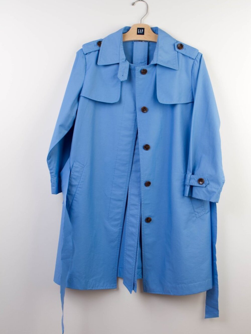 Gap Blue Three-quarter Sleeves With Tie Trench Coat NWOT